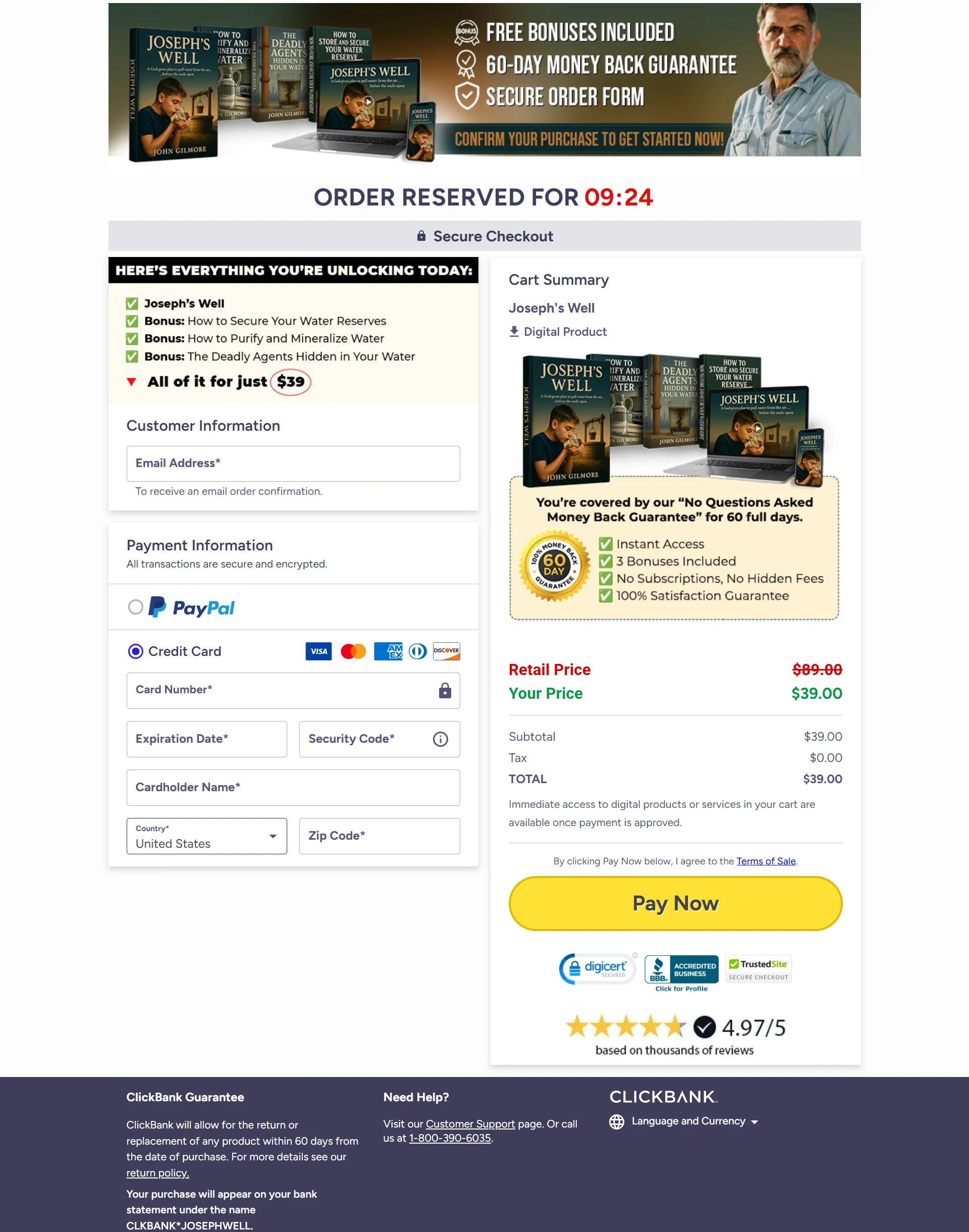 Joseph's Well Checkout Page